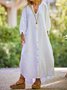 Plain Casual Notched Cotton Shirt Dress