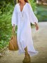 Plain Casual Notched Cotton Shirt Dress