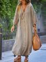 Plain Casual Notched Cotton Shirt Dress