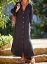 Plain Casual Notched Cotton Shirt Dress