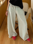 Loose Casual Striped Polyester Cotton Pants