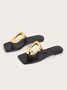 Hollow Out Metal Decor Square Toe Thong Sandals