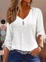 Women Plain V Neck Casual Three Quarter Sleeve T-shirt