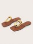 Hollow Out Metal Decor Square Toe Thong Sandals