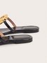 Hollow Out Metal Decor Square Toe Thong Sandals