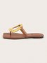 Hollow Out Metal Decor Square Toe Thong Sandals