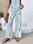 Women's Leaf Daily Going Out Two-Piece Set Light Blue Casual Summer Top With Pants Matching Set