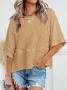 Women Plain Crew Neck Casual Three Quarter Sleeve T-shirt