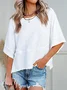Women Plain Crew Neck Casual Three Quarter Sleeve T-shirt