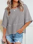 Women Plain Crew Neck Casual Three Quarter Sleeve T-shirt