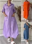 Casual Shawl Collar Plain Loose Dress With No