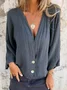 Casual Loose V Neck Buckle Blouse