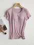 Women Plain Crew Neck Casual Short Sleeve T-shirt