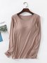 Women Plain Crew Neck Casual Long Sleeve T-shirt