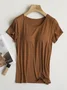 Women Plain Crew Neck Casual Short Sleeve T-shirt