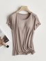 Women Plain Crew Neck Casual Short Sleeve T-shirt