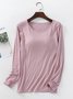 Women Plain Crew Neck Casual Long Sleeve T-shirt