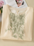 Shirt Collar Embroidery Casual Cotton And Linen Blouse