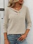 Women Plain V Neck Casual Long Sleeve T-shirt