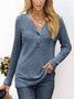Women Plain V Neck Casual Long Sleeve T-shirt
