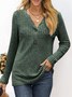 Women Plain V Neck Casual Long Sleeve T-shirt