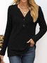 Women Plain V Neck Casual Long Sleeve T-shirt