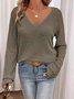 Women Plain V Neck Casual Long Sleeve T-shirt