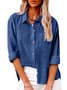 Casual Cotton Plain Shirt Collar Shirt