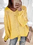 V Neck Yarn/Wool Yarn Casual Color Block Sweater