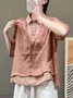 Plain Cotton And Linen Loose Casual Shirt