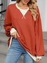 Contrast Stitching V Neck Casual Cotton-Blend Sweatshirt
