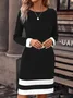 Knitted Contrast Stitching Crew Neck Casual Dress