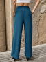 Casual Pleated Plain Wide-Leg Pants