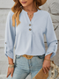 Women's Long Sleeve Blouse Spring/Fall Apricot Plain Buckle Crew Neck Daily Going Out Casual Top