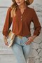 Women's Long Sleeve Blouse Spring/Fall Apricot Plain Buckle Crew Neck Daily Going Out Casual Top