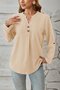 Women's Long Sleeve Blouse Spring/Fall Apricot Plain Buckle Crew Neck Daily Going Out Casual Top