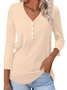 Women Plain V Neck Casual Long Sleeve T-shirt