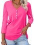 Women Plain V Neck Casual Long Sleeve T-shirt