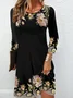 Floral print casual round neck long sleeved women's dress