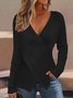 Cross Neck Plain Cross Casual Sweater