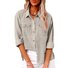 Women's Long Sleeve Blouse Spring/Fall Gray Plain Buckle Shirt Collar Daily Going Out Casual Top