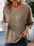 Women Plain Crew Neck Linen Long Sleeve T-shirt