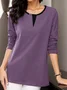 Women Plain Crew Neck Casual Long Sleeve T-shirt