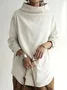 Women Plain Mock Neck Linen Long Sleeve T-shirt