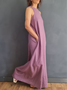 Plain Linen Cotton And Linen Loose Dress With No