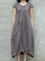 Linen Crew Neck Dress With No