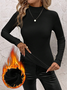 Women Plain Mock Neck Vintage Long Sleeve T-shirt