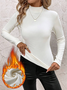 Women Plain Mock Neck Vintage Long Sleeve T-shirt