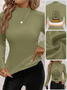 Women Plain Mock Neck Vintage Long Sleeve T-shirt