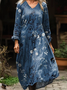 Women's Vintage Lovely Floral Art Print Pocket Cotton Dress